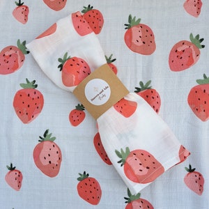 Baby Burp Cloth Strawberry Muslin Square or Swaddle by Doreen and Ada | New Mum Gift