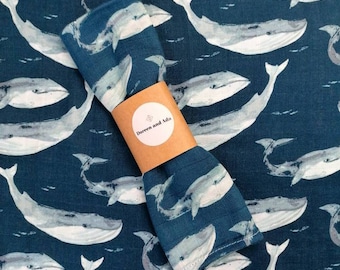 Baby Burp Cloth Blue Whale Muslin Square or large Swaddle by Doreen and Ada | New Mum Gift