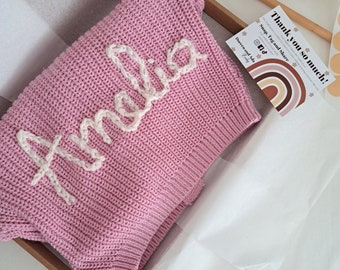 Personalised Pink Hand Embroidered Name Cardigan