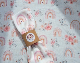 Baby Burp Cloth | Rainbows and Roses Flowers Square by Doreen and Ada