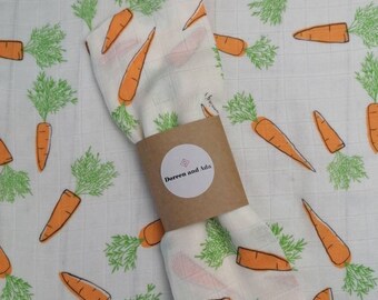 Baby Burp Cloth EASTER Carrot Neutral Muslin Square by Doreen and Ada | New Mum Gift