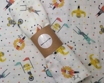 Baby Burp Cloth Circus Performer Muslin Square by Doreen and Ada | New Mum Gift