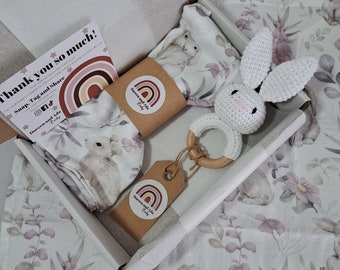 White Rabbit Rattle and Muslin Gift Set