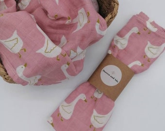 Baby Burp Cloth Duck Goose Muslin Square by Doreen and Ada | New Mum Gift