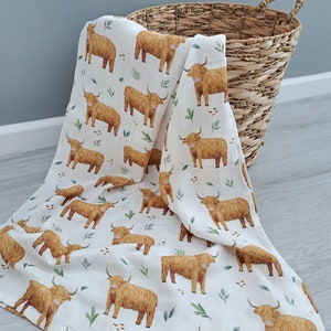 Scottish Highland Cow Baby Burp Cloth Muslin Square or Swaddle by Doreen and Ada New Mum Gift image 4