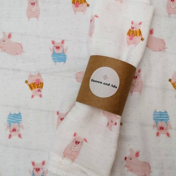 Baby Burp Cloth Pink Pigs Piglets Muslin Square by Doreen and Ada | New Mum Gift