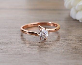 Sale! 18K Rose Gold, Moissanite Engagement Ring, Alternative Engagement Ring, Bridal Jewelry, Wedding Ring, Promise Ring, Solitaire Ring