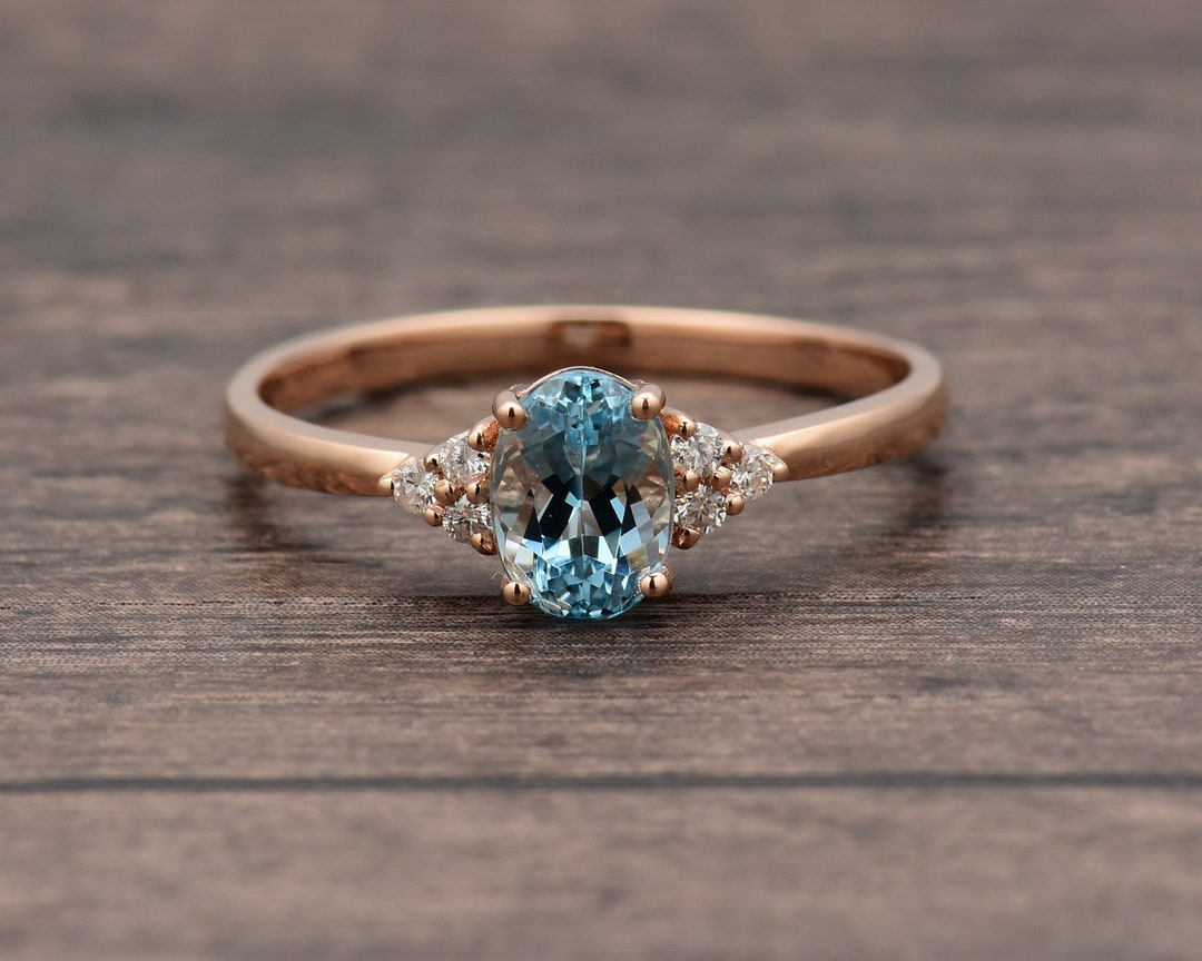 Aquamarine Engagement Ring in 18k Rose Gold Bridal Ring - Etsy