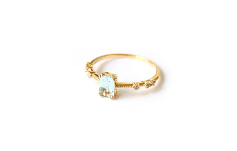 Emerald Cut aquamarine ring in solid 18k gold Alternative Engagement Ring Diamond Engagement Ring