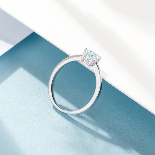Minimal aquamarine ring in silver with white gold plated, shops alternative engagement ring, birthstone ring, birthday gift