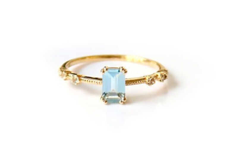 Emerald Cut aquamarine ring in solid 18k gold Alternative Engagement Ring Diamond Engagement Ring