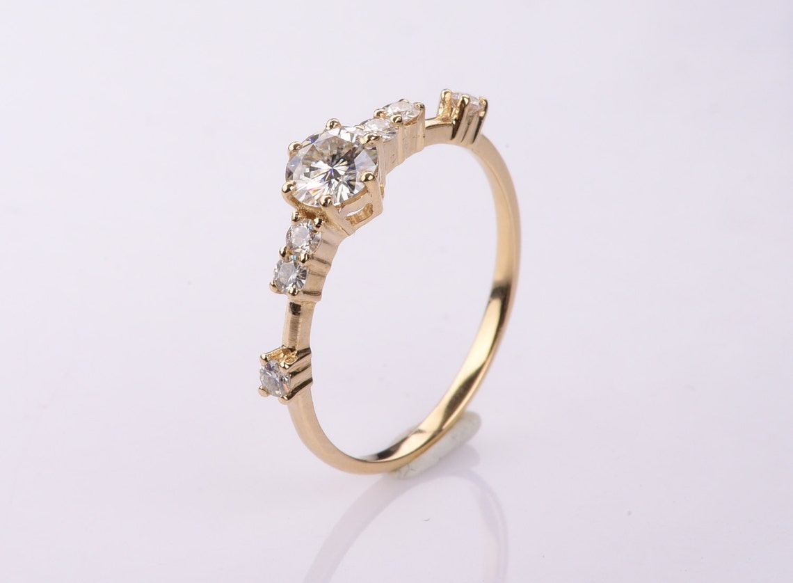 Minimal Moissanite Engagement Ring in 14k Yellow Gold Diamond - Etsy