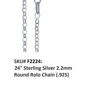✔F2224) 24-inch Sterling Silver 2.2mm Round Rolo Chain