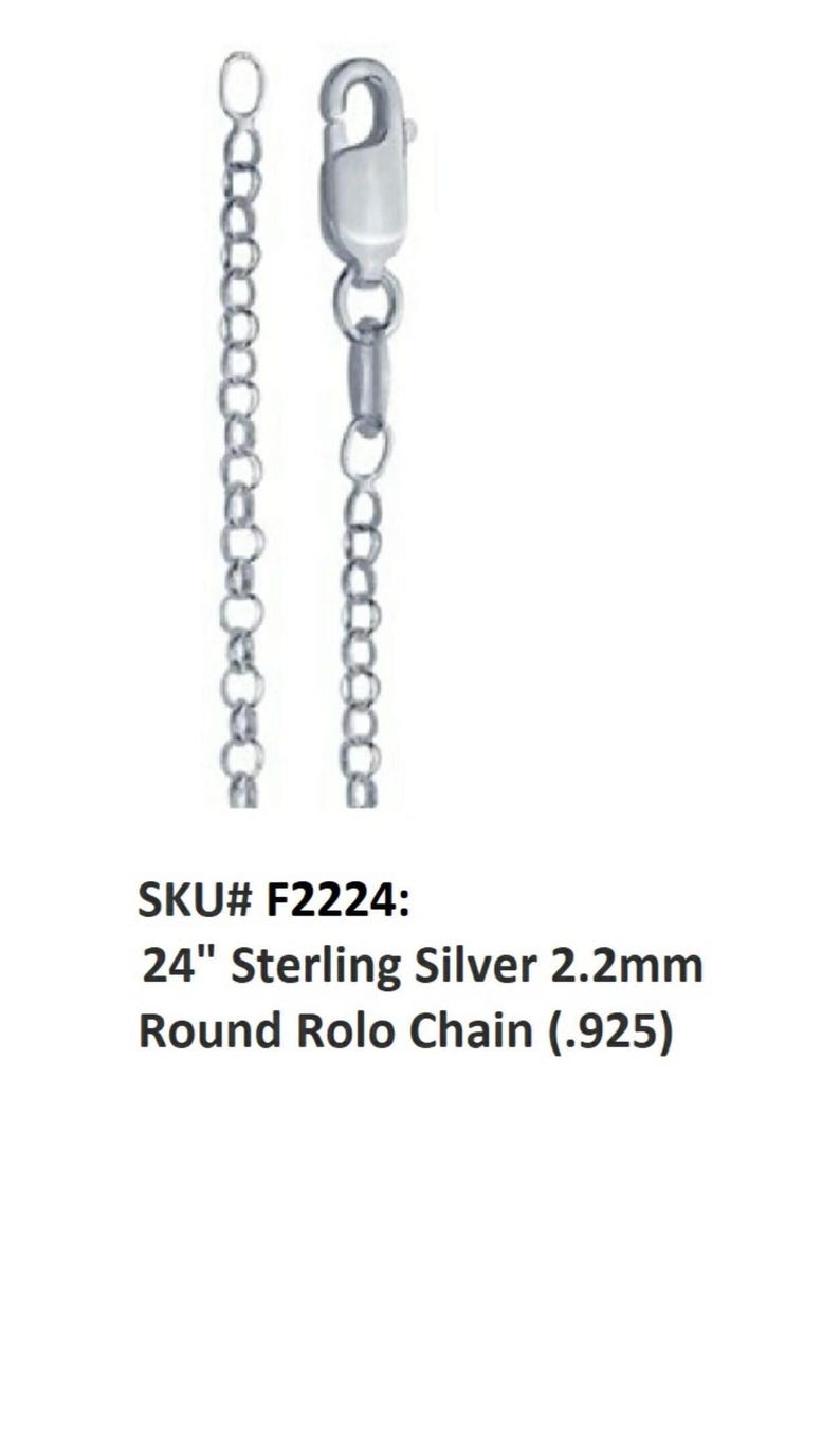 ✔F2224) 24-inch Sterling Silver 2.2mm Round Rolo Chain