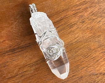 Lemurian Quartz Crystal Pendant Necklace: Argentium Sterling Silver Wire Wrapped Point | IVC-99XL