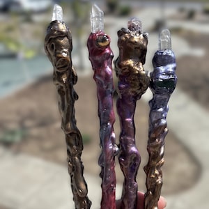Lemurian Quartz Crystal Magic Wand: Metallic Galaxy Wood Wand