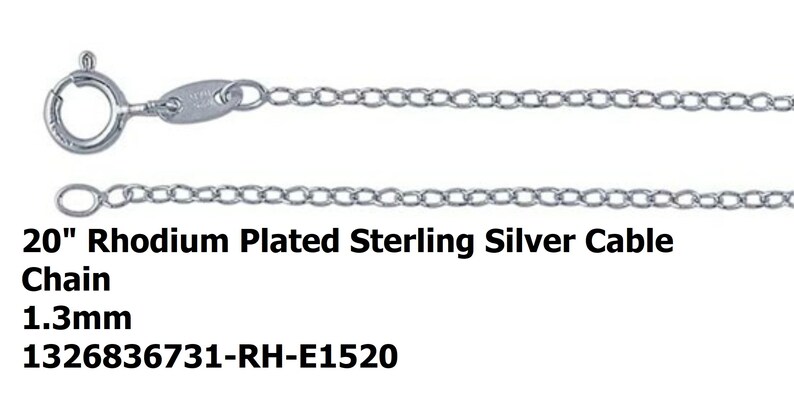 E1520) 20-inch; Sterling Silver 1.3MM Rhodium Plated Cable  Chain