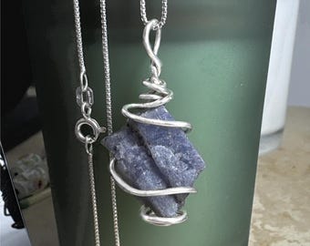 Raw Tanzanite Wire Wrapped Pendant – Sterling Silver Necklace for Psychic Intuition & Spiritual Growth