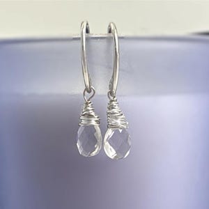 Handmade crystal briolette wire wrapped drop earrings, Argentium® Silver