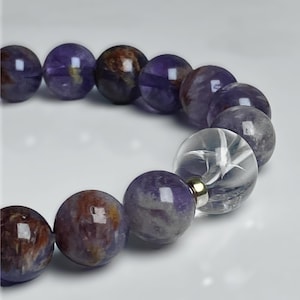 Handmade Super Seven Cacoxenite Bead Bracelet with Natural Clear Rainbow Included Quartz