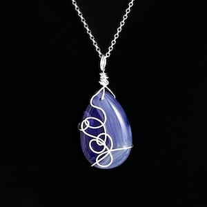 Purple Agate Wrapped Pendant Necklace