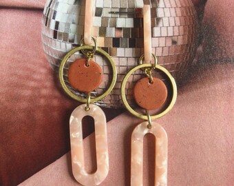 Clay + Brass // In Orbit Oval Hoop Drop Earrings // Dusty Rose + Terracotta