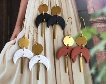 Clay + Brass // Crescent Dangle Earrings