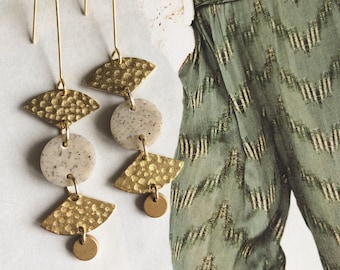 Clay + Brass // Hammered Fan Drop Earrings