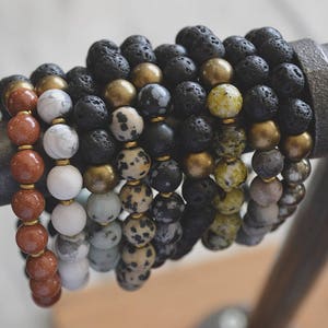 Lava + Gemstone Bracelet // Aromatherapy // African Metal image 1