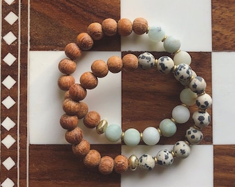 Bayong Wood + Gemstone Bracelet // Aromatherapy // African Metal
