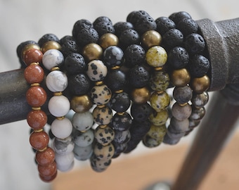 Lava + Gemstone Bracelet // Aromatherapy // African Metal