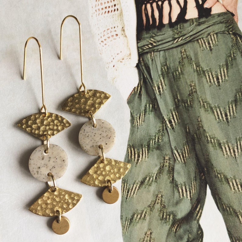 Clay Brass // Hammered Fan Drop Earrings image 1