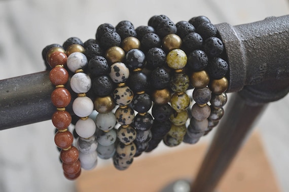 Lava + Gemstone Bracelet // Aromatherapy // African Metal