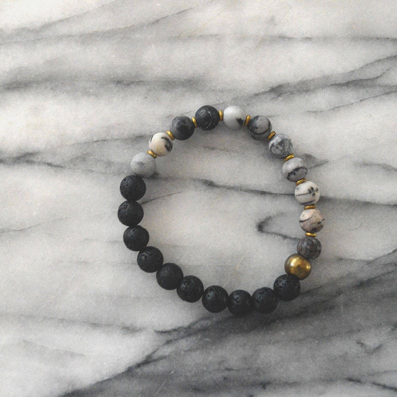 Lava + Gemstone Bracelet // Aromatherapy // African Metal image 3