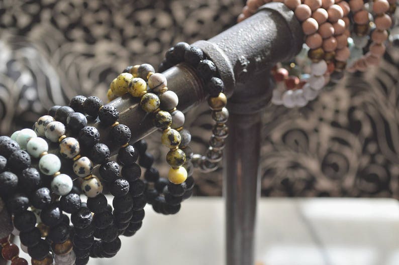 Lava + Gemstone Bracelet // Aromatherapy // African Metal image 2