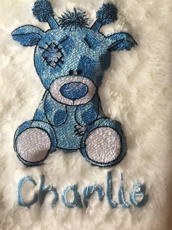 PERSONALISED BABY BLANKET EMBROIDERED SOFT WAFFLE  GIRAFFE DESIGN 