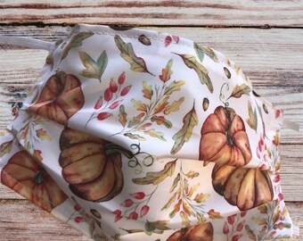 Face mask covering Handmade Pumpkin face mask with filter pocket