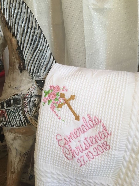 Personalised embroidered baby christening shawl blanket gift boy girl baptism