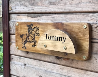 Personalised Horse Stable Sign with Bridle Hanger: Laser Etched Equestrian  40 x 14