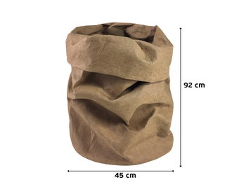 XXXL Laundry Paper Bag washable toy hamper Wäschesack Papierkorb Vase Pflanzengefäß Aufbewahrung Kinderzimmer Spielzeug braun vegan rund
