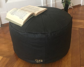 washable paper pouf, cushion, seat cushion, yoga cushion, meditation cushion, cushion, vegan leather, black, ecofriendly, stool, cushion