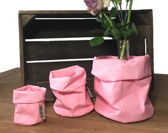 waschbare Papiertasche washable Paper Bag storage hamper planters Aufbewahrung Korb Utensilien pot rund Geburt Hebamme Babyparty