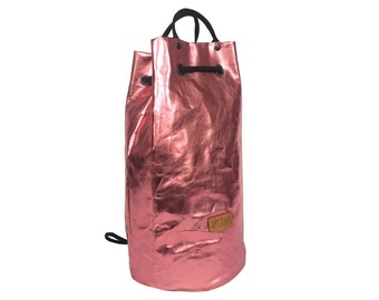 Sustainable Backpack gym bag washable paper leather backpack drawstring gym bag duffle vegan handle bag ecofriendly pink tote sport