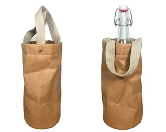 isolierte Flaschentasche aus waschbarem Papier, Weintasche, Wine Bag, Sektflasche, Kühltasche, Tragetasche, Wein, Sekt, Hochzeit, Papier