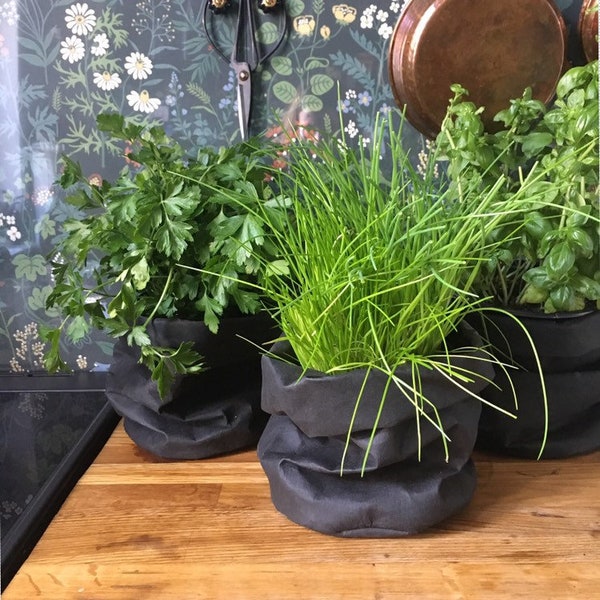 Paper Bag washable storage hamper planters round black herbs basket bin pot minimalist simple living green zerowaste rustic kitchen pot