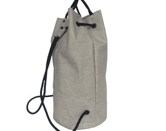 Backpack Bucket Bag washable paper Leder Rucksack drawstring Gym Bag Duffle vegane tasche ecofriendly grey tote umweltfreundlich sports