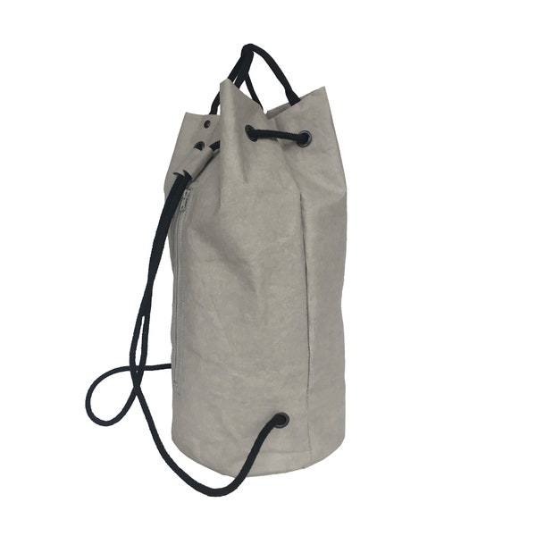 Backpack Bucket Bag washable paper Leder Rucksack drawstring Gym Bag Duffle vegane tasche ecofriendly grey tote umweltfreundlich sports