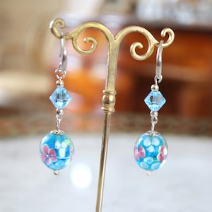 Blue earrings in genuine 925 silver and Murano glass image 1