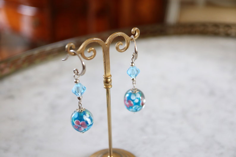 Blue earrings in genuine 925 silver and Murano glass image 6