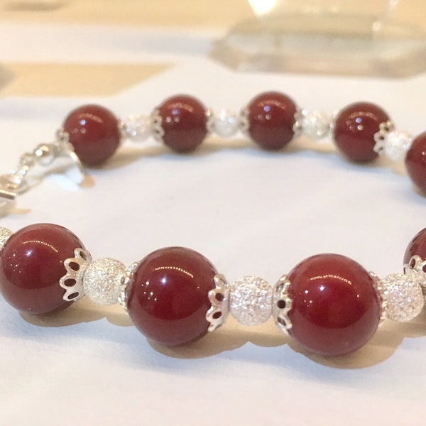 Bracelet argent 925 et bambou de mer rouge